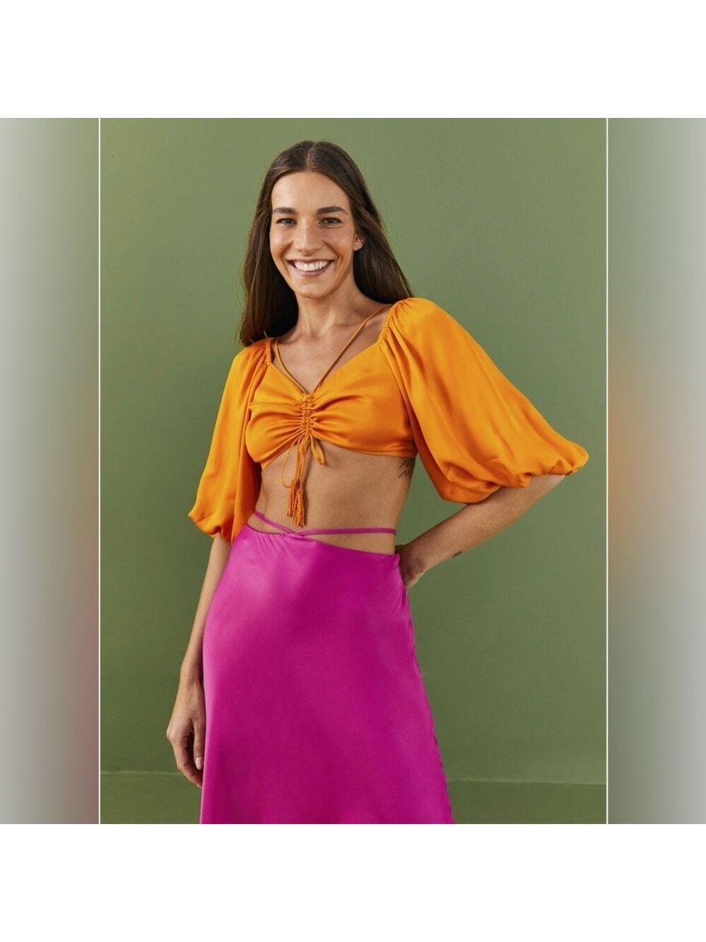 NET FARM Rio Orange Lenzing™ Ecovero™ Viscose Crop Blouse